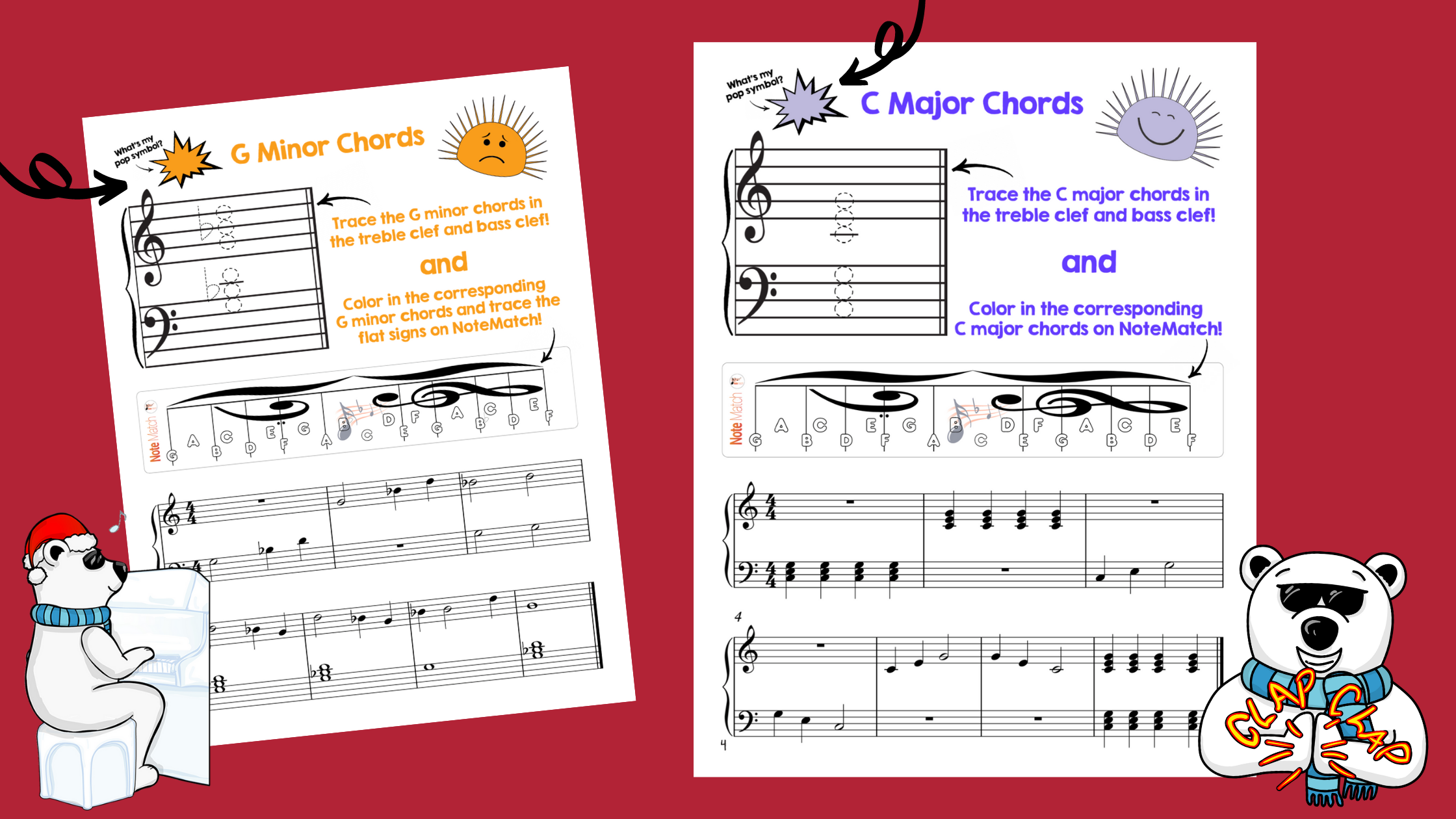 G minor chords and c major chords worksheets