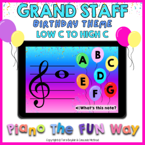 Birthday Treble & Bass Staff Notes from Low C to High C