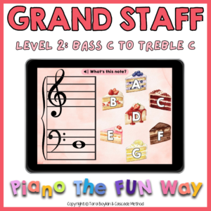 Grand Staff Cake Theme Level 2 (Low C to Treble C)