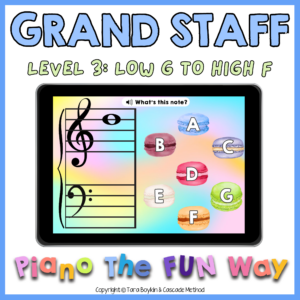 Grand Staff Macaroons Theme Level 3 (Low G to High F)