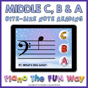 Middle C, B & A: Bite-Size Note Reading